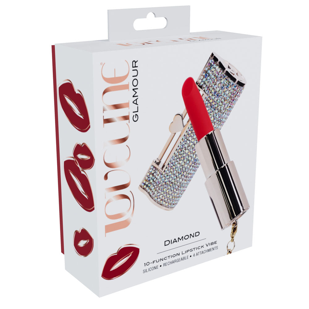 LOVELINE Diamond - Red - Red 8.3 cm USB Rechargeable Lipstick Vibrator Shots Toys