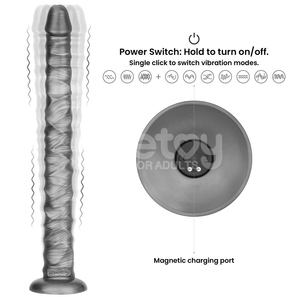 King Sized Vibrating Vibrax Slider - Grey 40.8 cm (16'') USB Rechargeable Vibrating Dildo Lovetoy