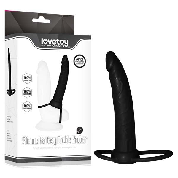 Anal Indulgence Collection Silicone Fantasy Double Prober - Black 15.2 cm (6'') Anal Dong & Cock Ring Lovetoy