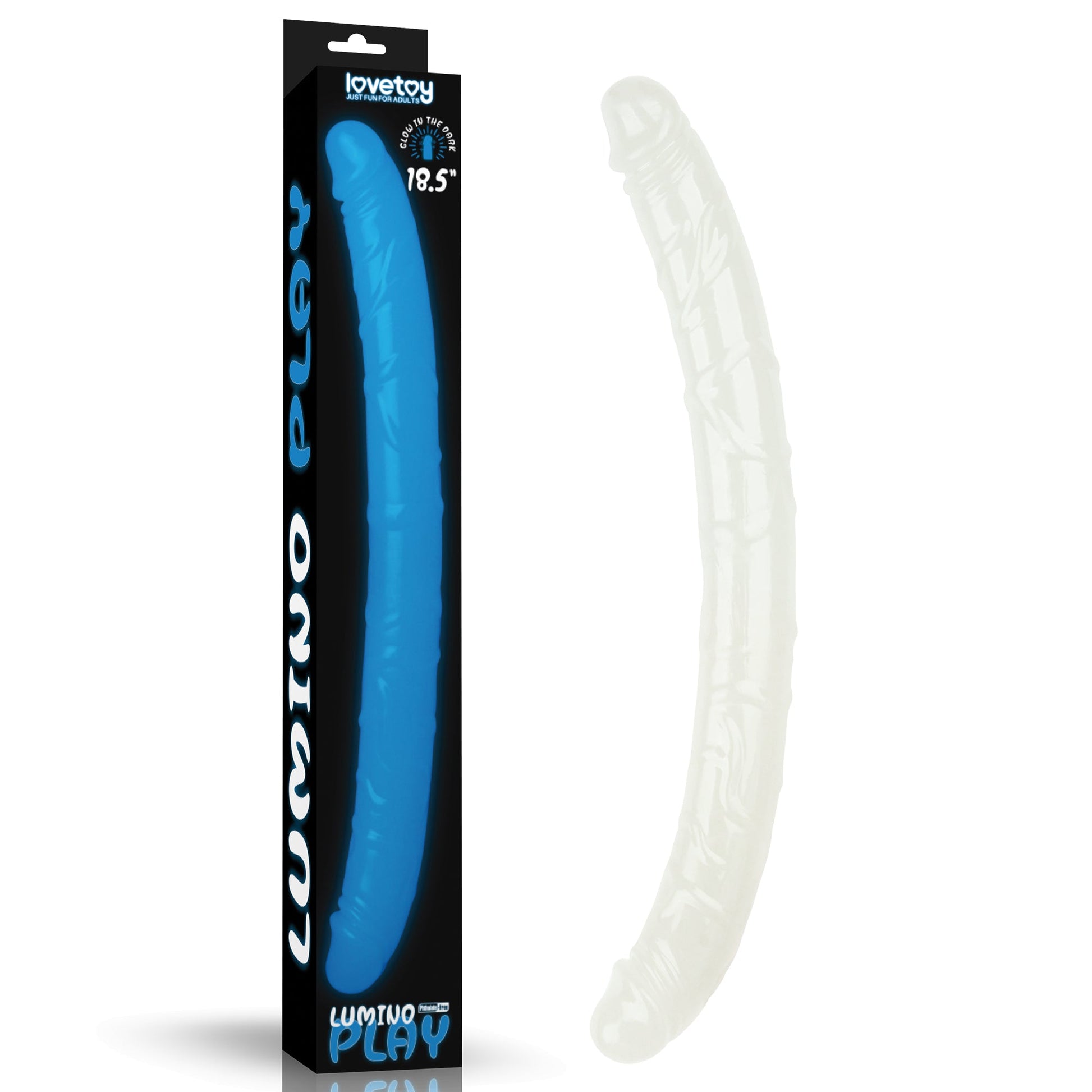 Lumino Play 18.5'' Double Dildo - Glow in the Dark Blue 47 cm Double Dong Lovetoy