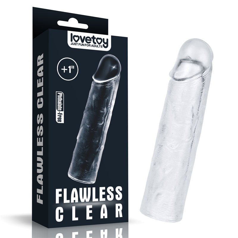 Flawless Clear Penis Sleeve 1'' - Clear 2.5 cm Penis Extender Sleeve Lovetoy