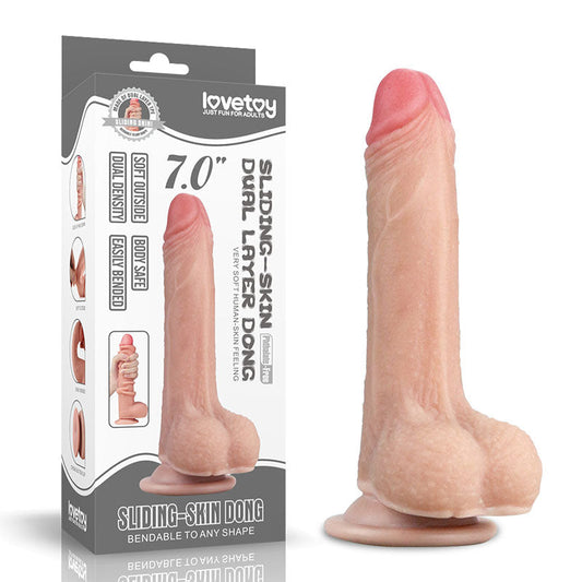 Sliding Skin Dual Layer Dong - Flesh 17.8 cm (7'') Dong with Flexible Skin Lovetoy