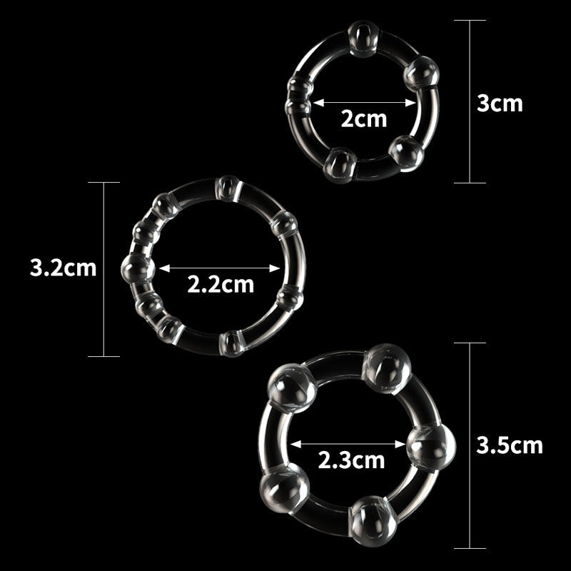 Power Plus Triple Beaded Ring Set - Clear Cock Rings - Set of 3 Lovetoy