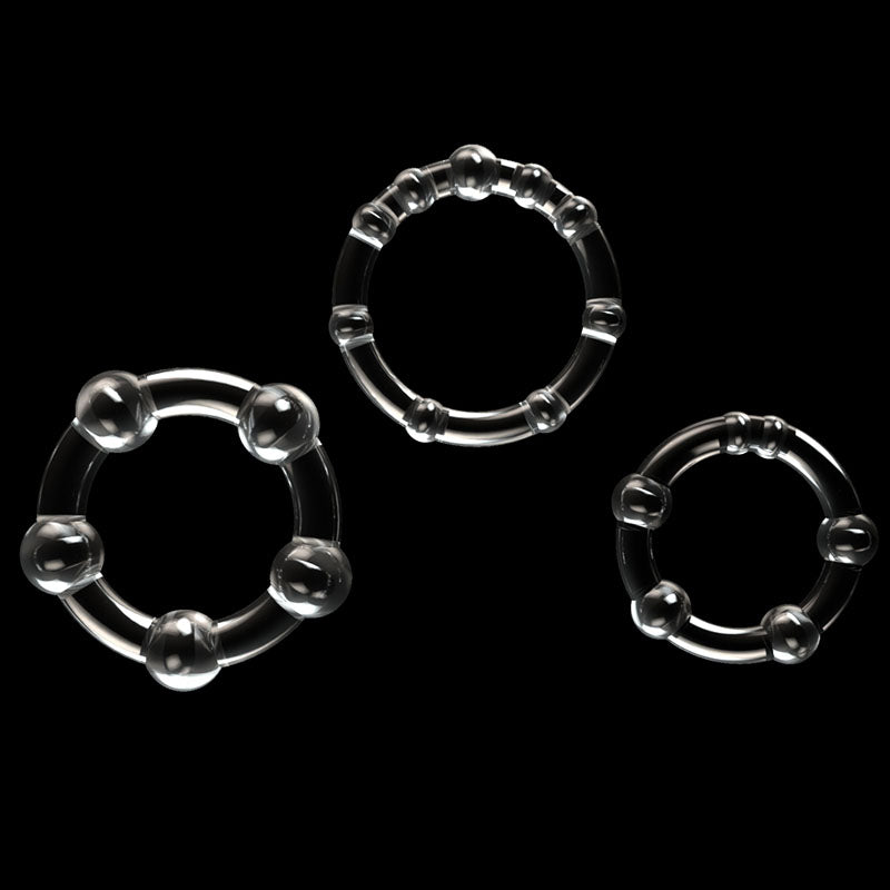 Power Plus Triple Beaded Ring Set - Clear Cock Rings - Set of 3 Lovetoy
