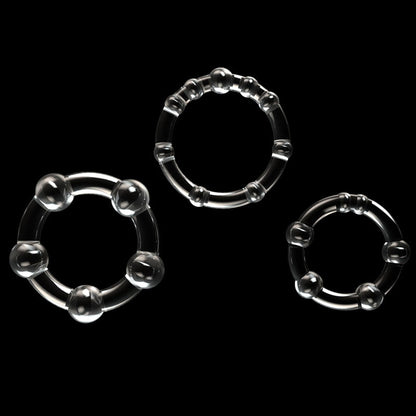 Power Plus Triple Beaded Ring Set - Clear Cock Rings - Set of 3 Lovetoy