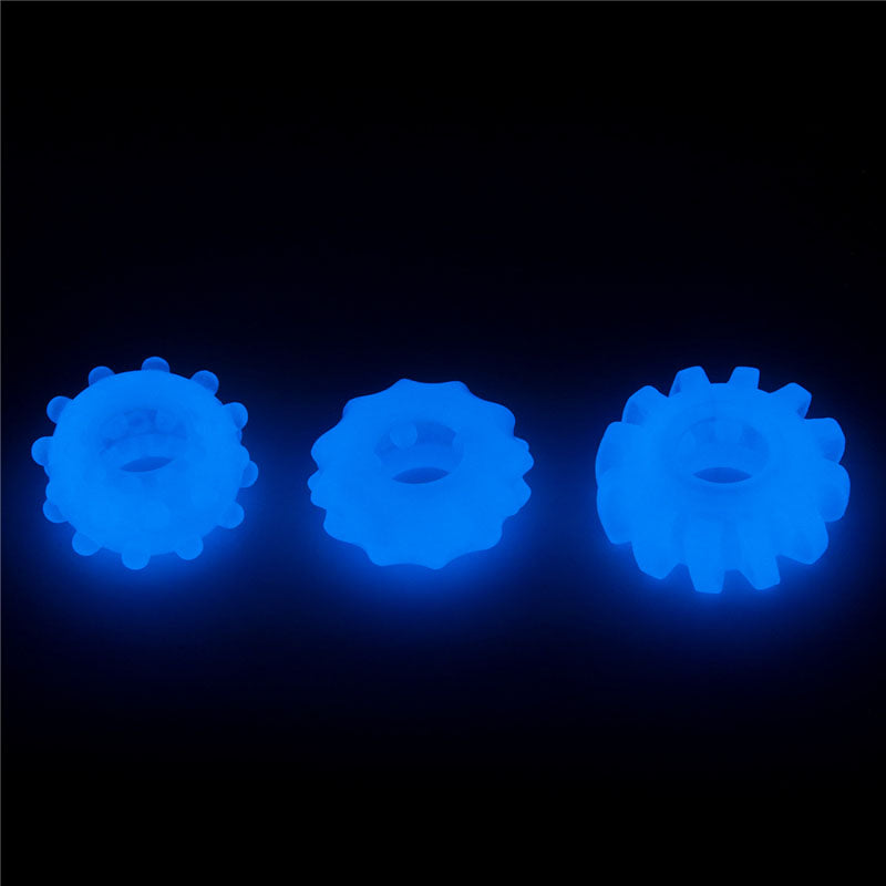 Lumino Play Penis Rings 3 Pack - Glow in the Dark Blue Cock Rings - Set of 3 Lovetoy
