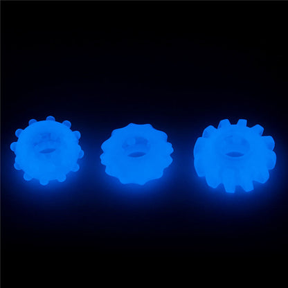 Lumino Play Penis Rings 3 Pack - Glow in the Dark Blue Cock Rings - Set of 3 Lovetoy
