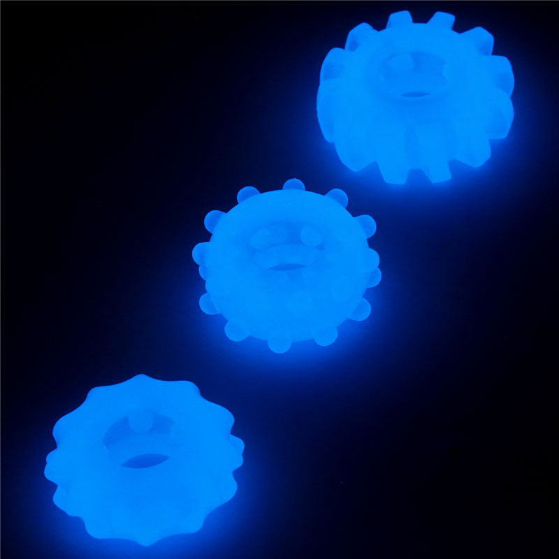 Lumino Play Penis Rings 3 Pack - Glow in the Dark Blue Cock Rings - Set of 3 Lovetoy