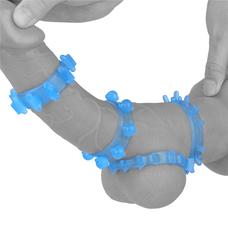 Lumino Play Penis Rings 4 Pack - Glow in the Dark Blue Cock Rings - Set of 4 Lovetoy