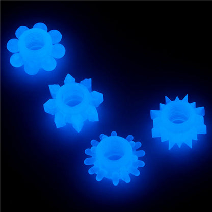 Lumino Play Penis Rings 4 Pack - Glow in the Dark Blue Cock Rings - Set of 4 Lovetoy