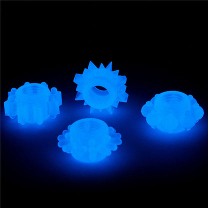 Lumino Play Penis Rings 4 Pack - Glow in the Dark Blue Cock Rings - Set of 4 Lovetoy