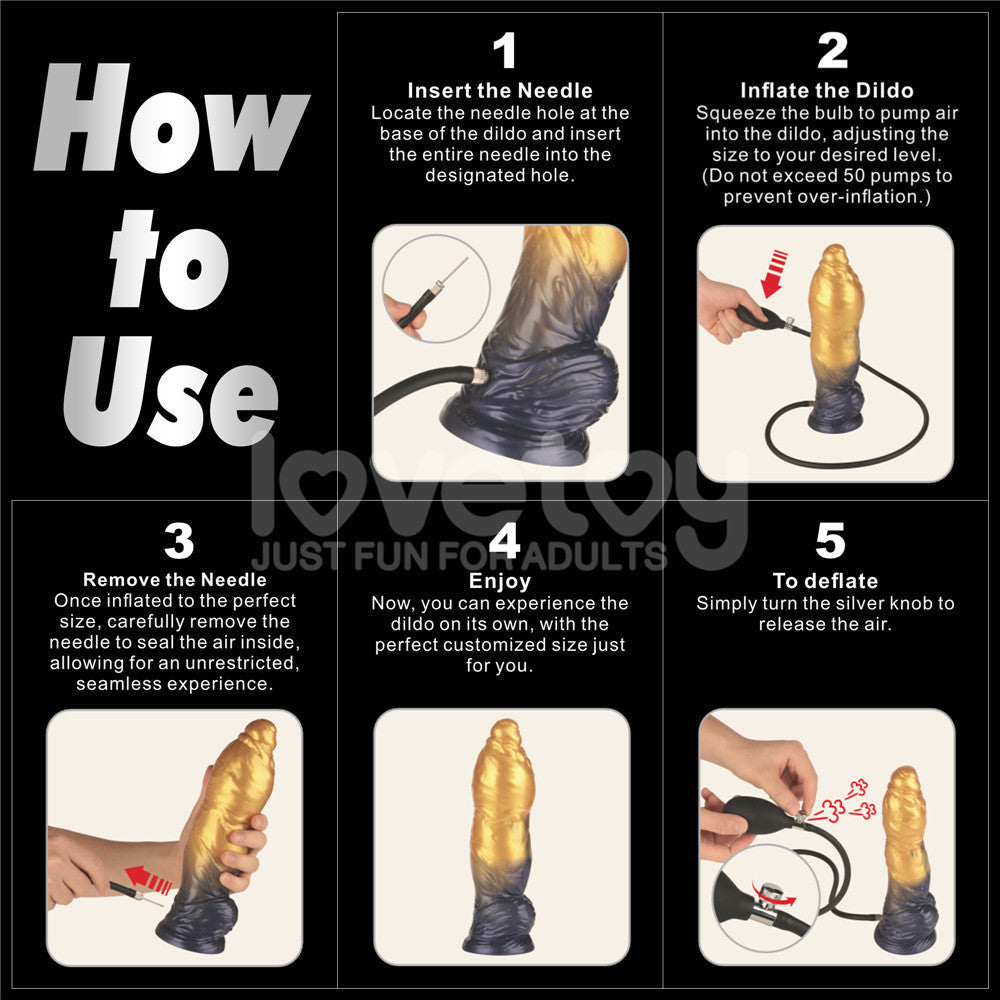 Aerosx 10 Inch Dual Density Inflatable Dildo - Gold/Blue 33 cm Inflatable Fantasy Dildo Lovetoy