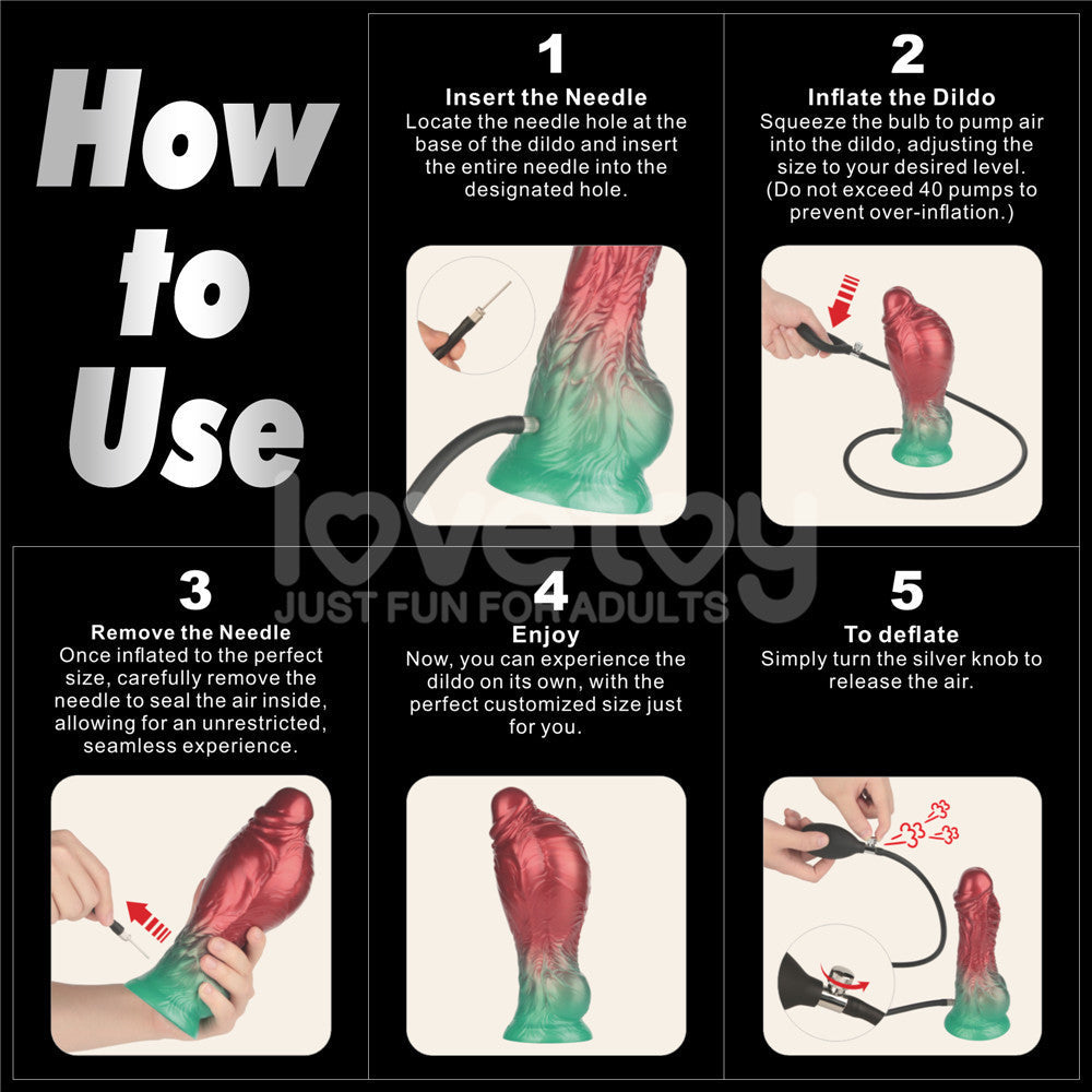 Aerosx 8 Inch Dual Density Inflatable Dildo - Red/Green 28 cm Inflatable Fantasy Dildo Lovetoy