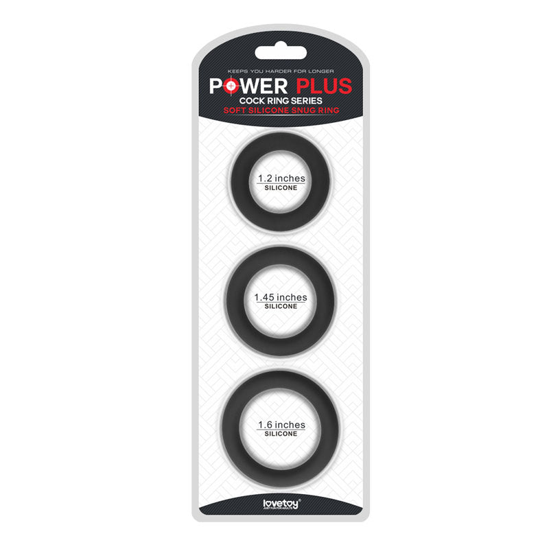 Power Plus Soft Silicone Snug Ring - Black Cock Rings - Set of 3 Sizes Club X