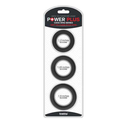 Power Plus Soft Silicone Snug Ring - Black Cock Rings - Set of 3 Sizes Club X