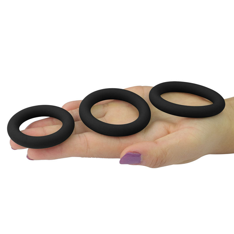 Power Plus Soft Silicone Snug Ring - Black Cock Rings - Set of 3 Sizes Club X