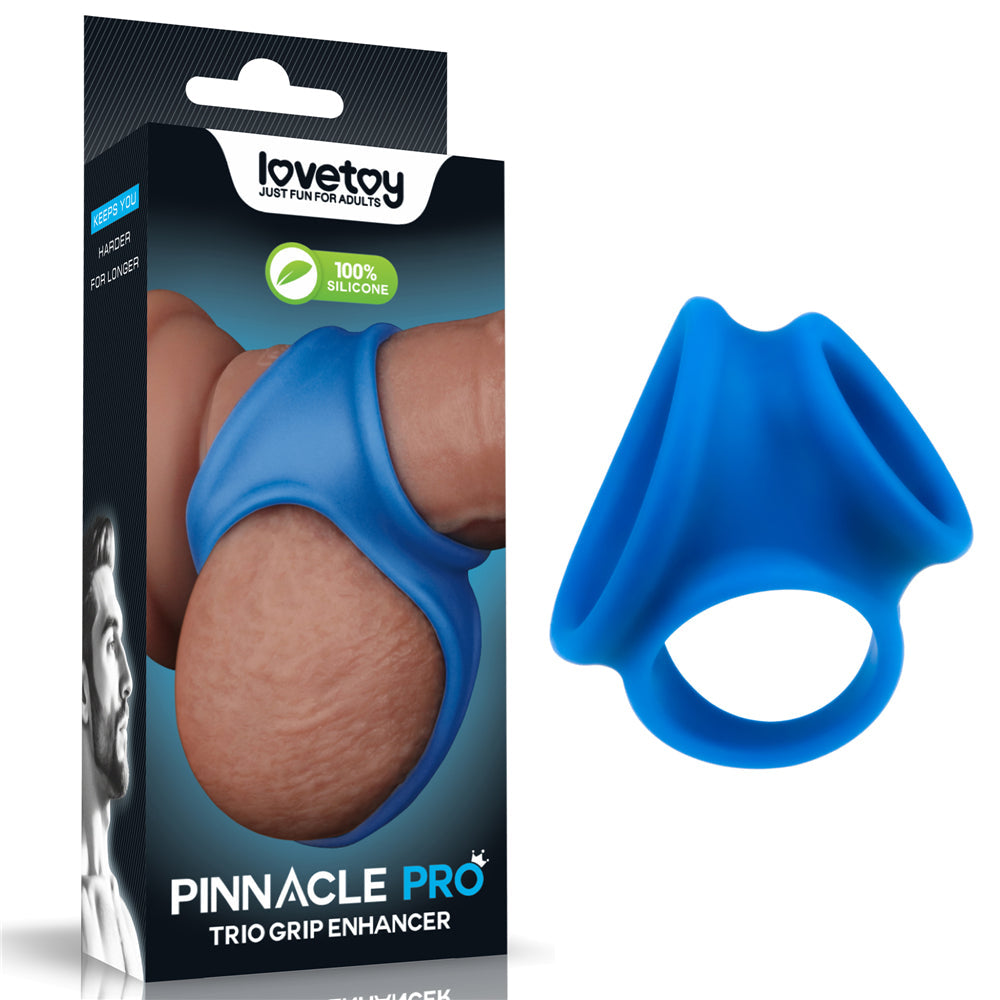 Pinnacle Pro Trio Grip Enhancer - Blue Cock & Balls Ring Lovetoy