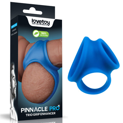 Pinnacle Pro Trio Grip Enhancer - Blue Cock & Balls Ring Lovetoy