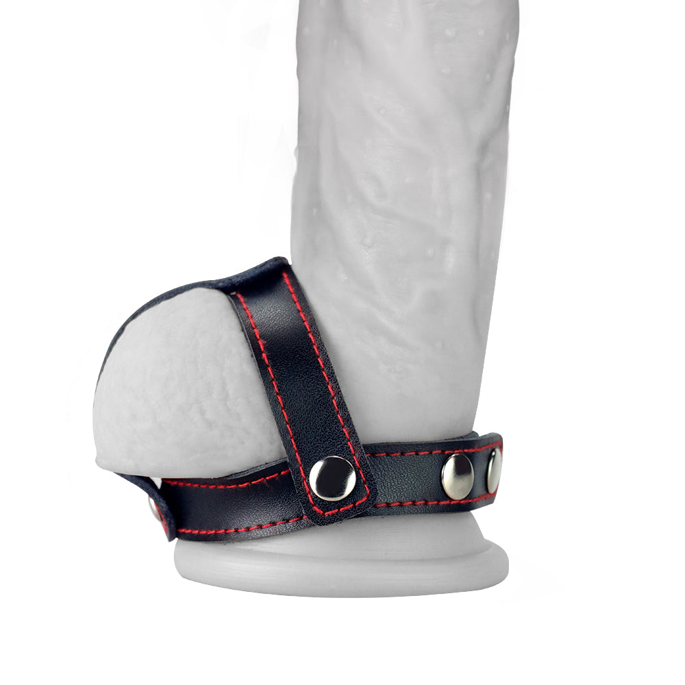 Bondage Fetish T-Style Leather Cock Ring with Ball Divider - Black Cock Ring Lovetoy