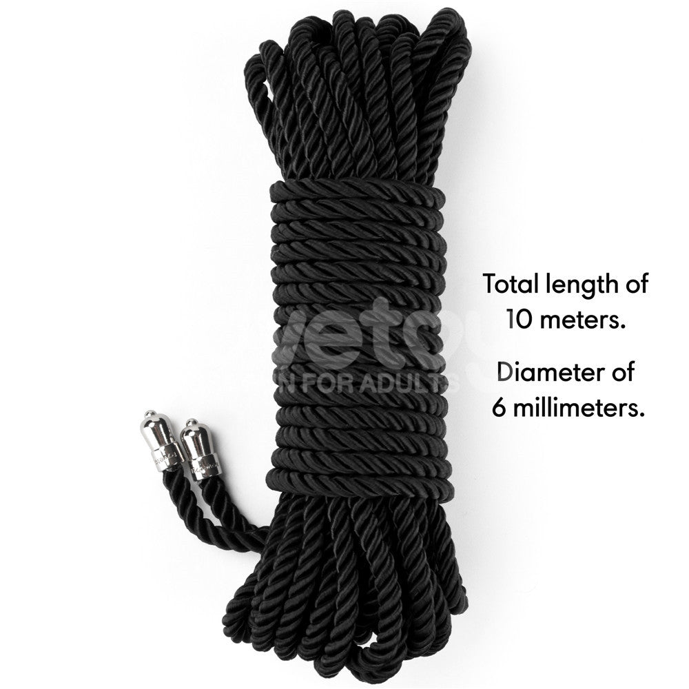 Rebellion Reign Silky Bondage Rope - Black - Black Bondage Rope - 10 metre length Lovetoy