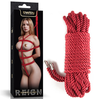 Rebellion Reign Silky Bondage Rope - Red - Red Bondage Rope - 10 metre length Lovetoy