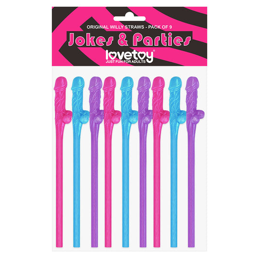 Jokes & Parties Original Willy Straws - Coloured Dicky Straws - Set of 9 Coloured - Club X