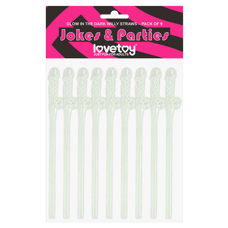 Jokes & Parties Glow In The Dark Willy Straws - Glow in Dark Dicky Straws - Set of 9 Lovetoy