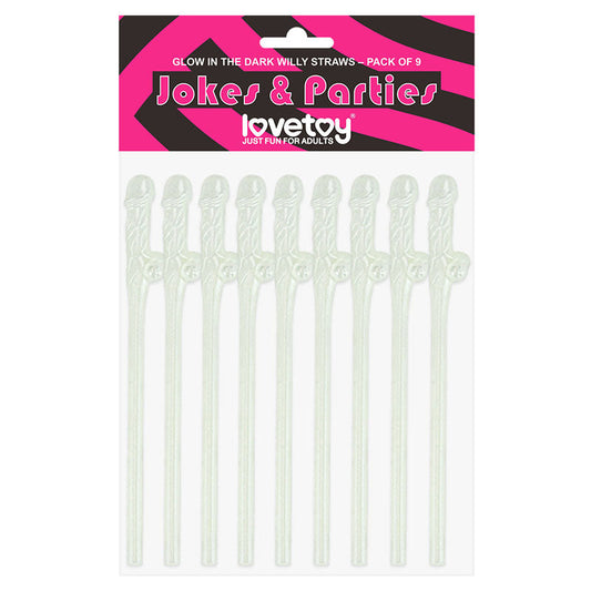 Jokes & Parties Glow In The Dark Willy Straws - Glow in Dark Dicky Straws - Set of 9 Lovetoy
