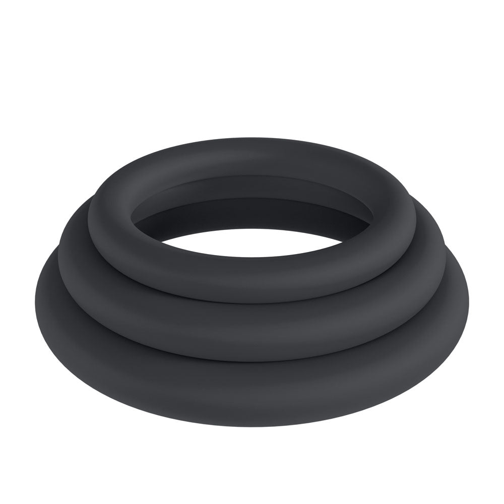LEVELZ Classic Silicone Cock Ring Set - XS/S/M - Black Cock Rings - Set of 3 Sizes Shots Toys