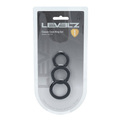 LEVELZ Classic Silicone Cock Ring Set - XS/S/M - Black Cock Rings - Set of 3 Sizes Shots Toys