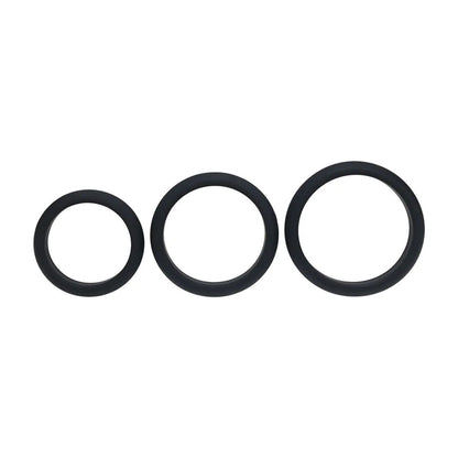 LEVELZ Wide O Silicone Cock Ring Set of 3 - L/XL/2X - Black Cock Rings - Set of 3 Sizes