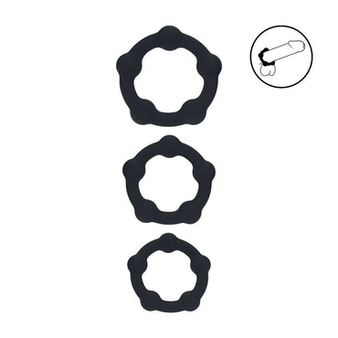 LEVELZ Beaded Silicone Cock Ring Set of 3 - Black - Black Cock Rings - Set of 3 Sizes