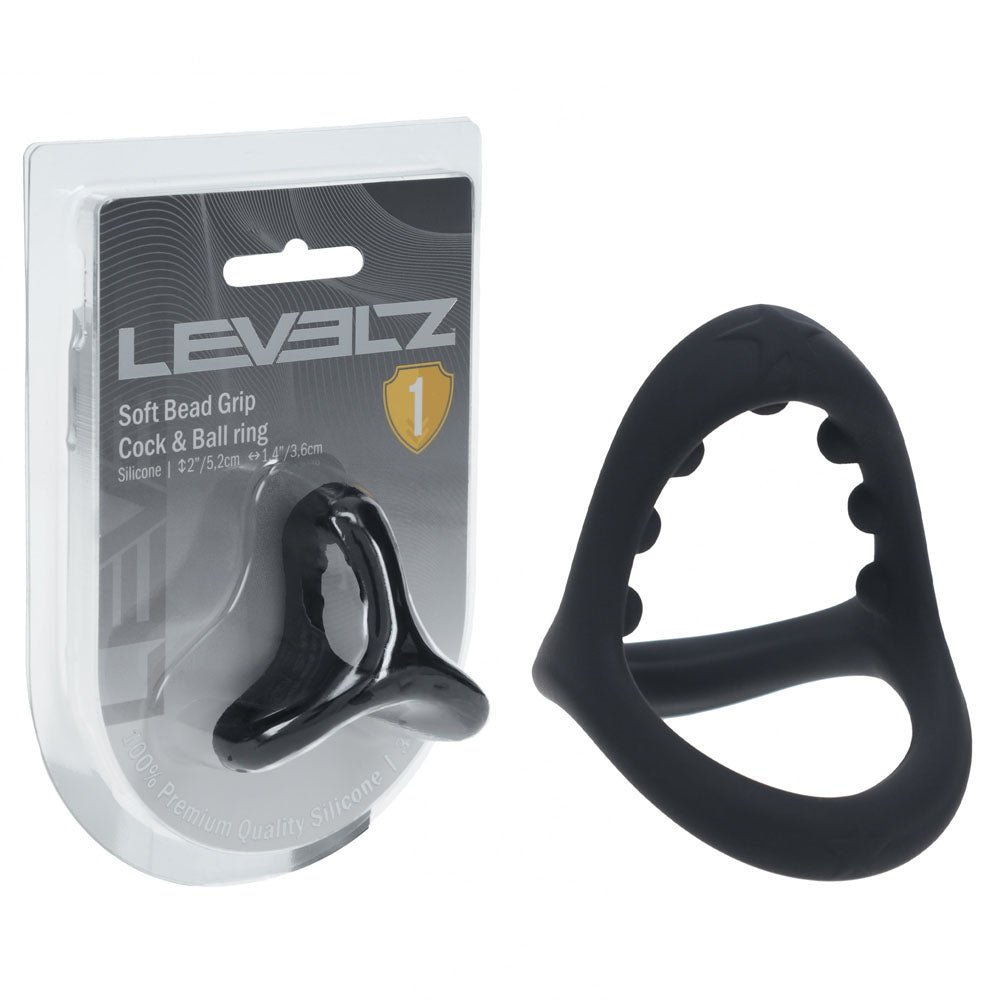LEVELZ Soft Bead Grip Silicone Cock Ring - Black - Black Cock & Balls Rings Shots Toys