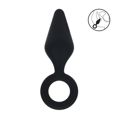LEVELZ Silicone Anal Plug with Loop - Medium - Black - Black Medium Butt Plug