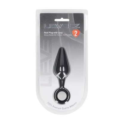 LEVELZ Silicone Anal Plug with Loop - Medium - Black - Black Medium Butt Plug