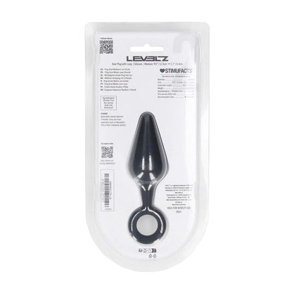 LEVELZ Silicone Anal Plug with Loop - Medium - Black - Black Medium Butt Plug