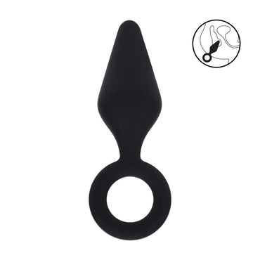 LEVELZ Silicone Anal Plug with Loop - Large - Black Large Butt Plug
