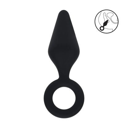 LEVELZ Silicone Anal Plug with Loop - Large - Black Large Butt Plug