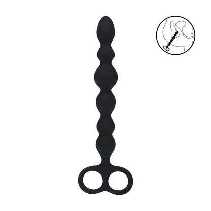 LEVELZ Beaded Silicone Anal Probe with Double Loop - Black 24.5 cm Anal Beads