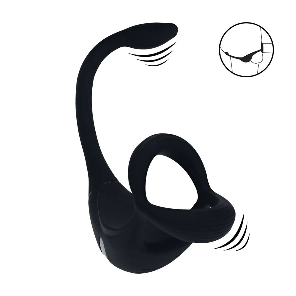 LEVELZ Remote Controlled Vibrating TriO Cock Ring with Prostate Stimulator - Black USB Rechargeable Vibrating Cock Ring with Anal Plug