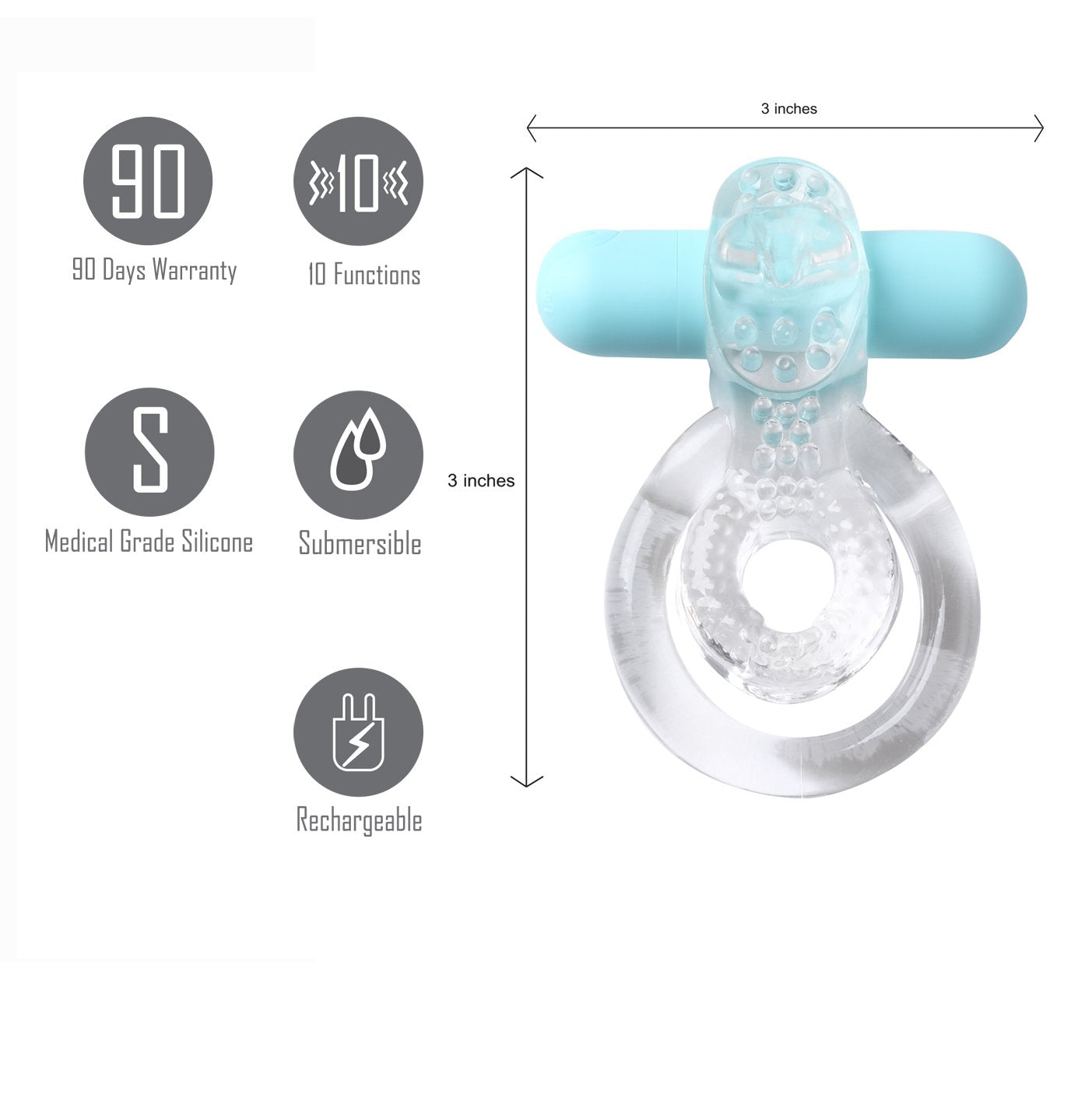 Maia Jayden - Clear/Blue USB Rechargeable Vibrating Cock & Ball Rings Maia Toys