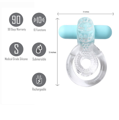 Maia Jayden - Clear/Blue USB Rechargeable Vibrating Cock & Ball Rings Maia Toys