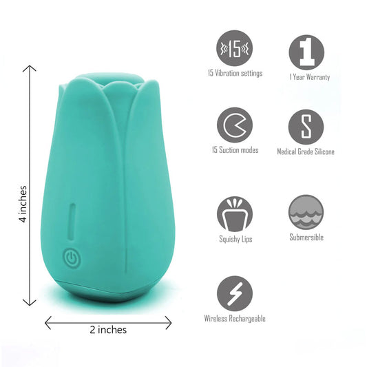 Maia Tulip Pro - Teal - Teal Wireless Charging Pulsating Clitoral Stimulator Teal - Club X