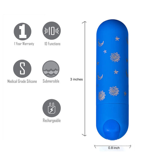 Maia Luna - Blue 7.6 cm USB Rechargeable Bullet Blue - Club X