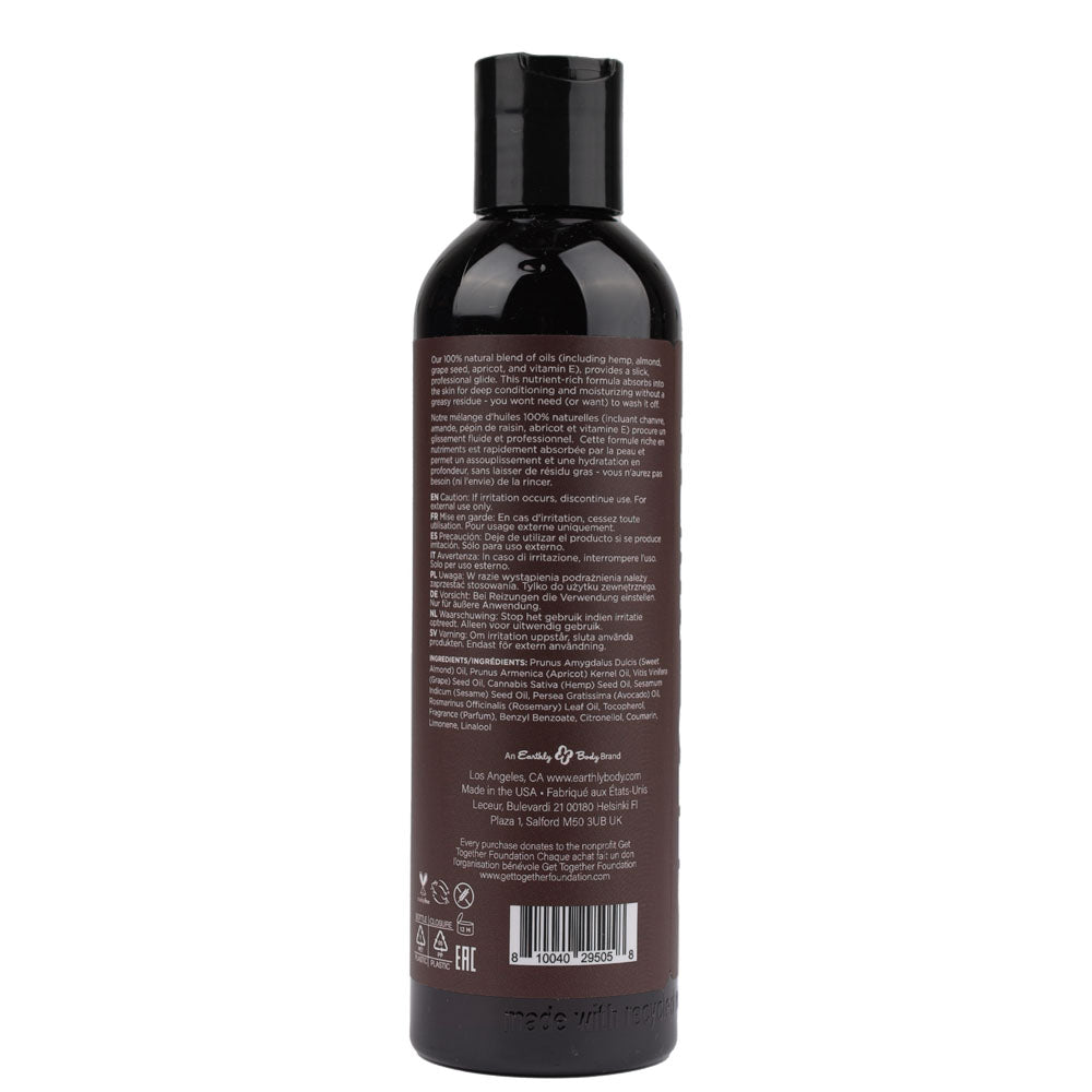 Hemp Seed Massage & Body Oil - Kashmir Musk (Brandy, Magnolia & Vanilla Musk) Scented - 237 ml Earthly Body