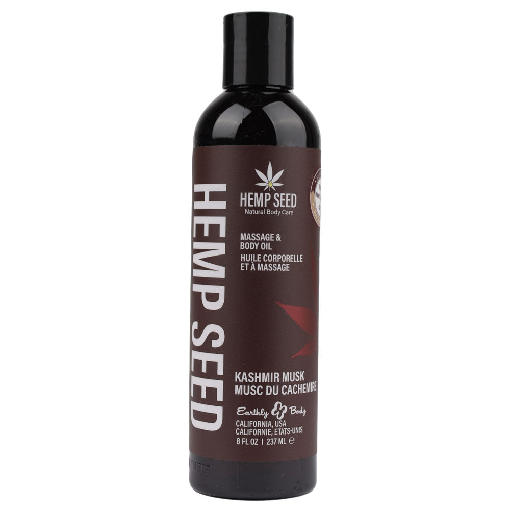 Hemp Seed Massage & Body Oil - Kashmir Musk (Brandy, Magnolia & Vanilla Musk) Scented - 237 ml Earthly Body