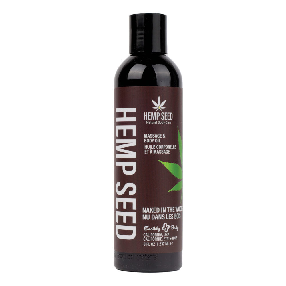 Hemp Seed Massage & Body Oil - Naked In The Woods (White Tea & Ginger) Scented - 237 ml Bottle Earthly Body
