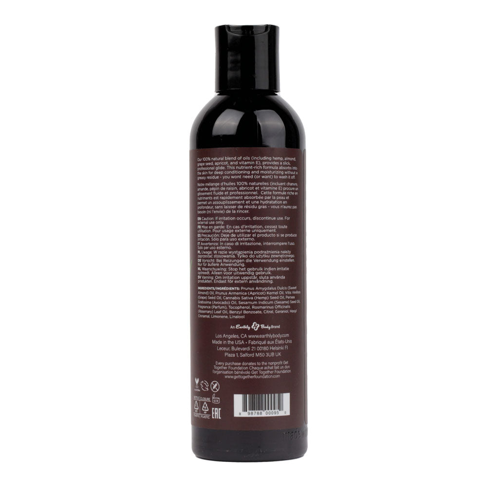 Hemp Seed Massage & Body Oil - Naked In The Woods (White Tea & Ginger) Scented - 237 ml Bottle Earthly Body
