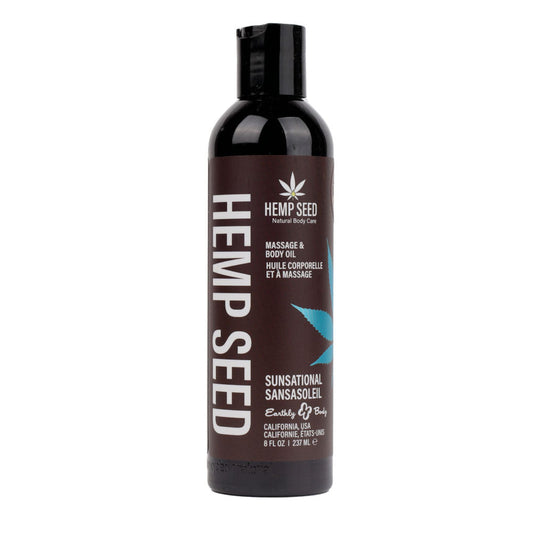 Hemp Seed Massage & Body Oil - Sunsational (Italian Bergamot, Juniper Berries & White Wood) Scented - 237 ml Bottle Earthly Body