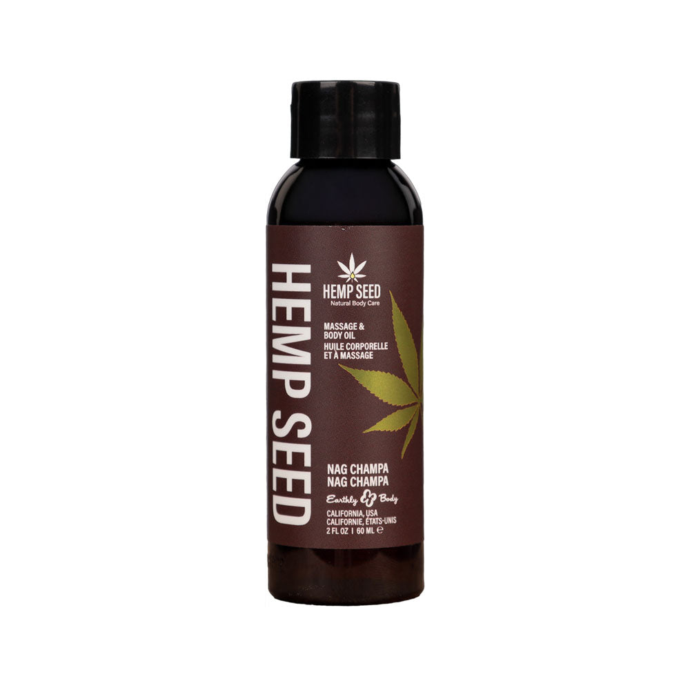 Hemp Seed Massage & Body Oil - Nag Champa (East Indian Incense) Scented - 59 ml Bottle Earthly Body